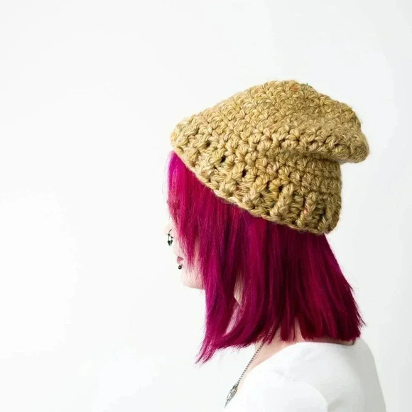 Handmade Crochet Knit Mustard Yellow Beanie - Picture 1 of 4